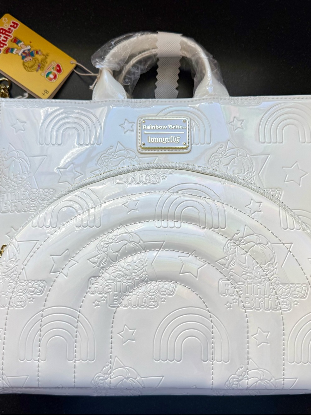 NWT Loungefly Rainbow Brite White Rainbow Convertible Tote Bag with Charm